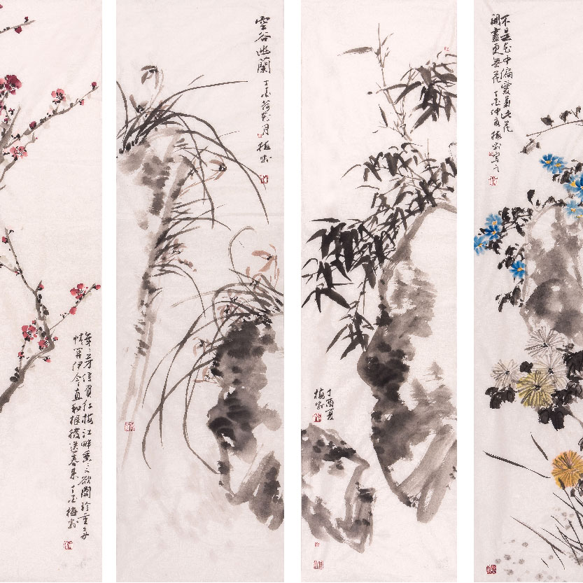 四条屏梅兰竹菊