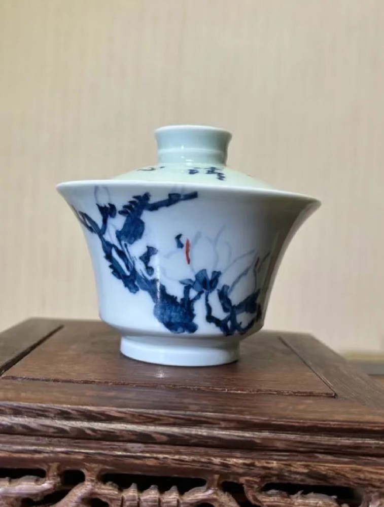手工缠枝青花盖碗茶具